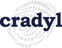 Logo with the word 'cradyl' and a circular pattern of blue dots on a white background
